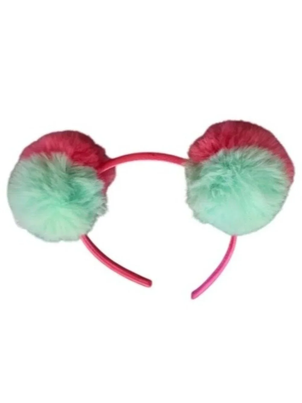 Girls Pom Pom Headband Pink Mint Green Fuzzy Pink Satin Coverage Soft Girl Whims